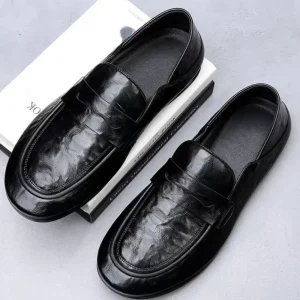 MOCASSINS HOMME CUIR BRILLANT FROISSÉ - ML