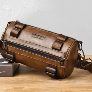 SAC BANDOUILLÈRE CYLINDRIQUE CUIR MARRON - ML